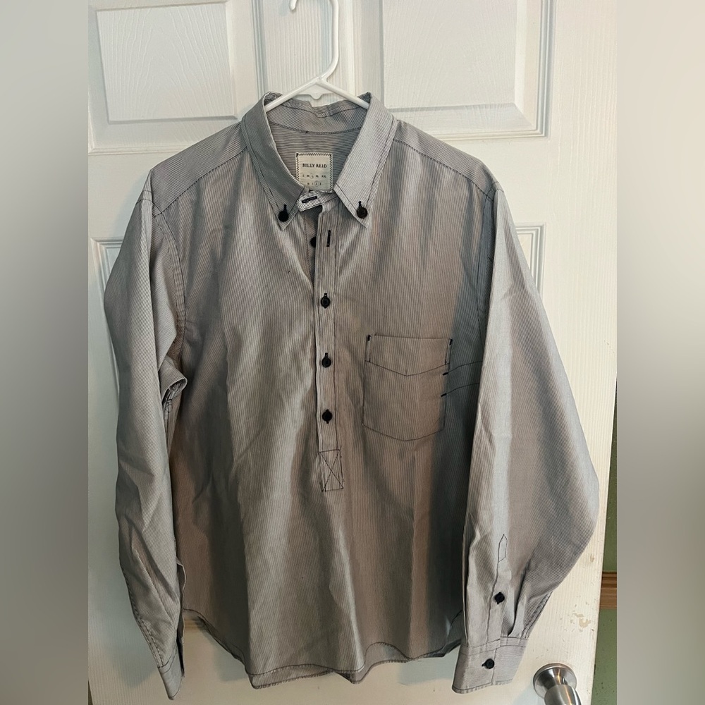 Billy Reid Men's Gray Casual half Button-Down Shirt large